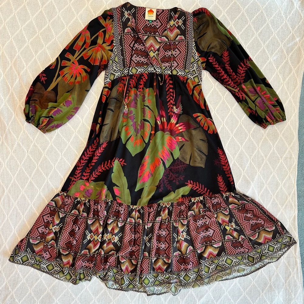 FARM Rio Black, Olive & Pink Printed Midi Dress - Picture 12 of 12